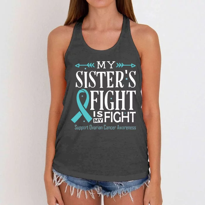 Ovarian Cancer Teal Ribbon My SisterS Fight Is My Fight Women's Knotted Racerback Tank