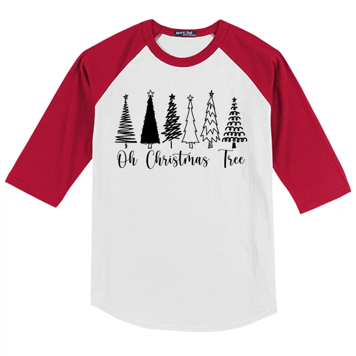 Oh Christmas Tree Holiday Kids Colorblock Raglan Jersey