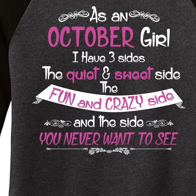 October Girl Sweet But Crazy Funny Birthday Women's Tri-Blend 3/4-Sleeve Raglan Shirt