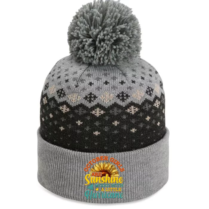 October Girls Are Sunshine Mixed With A Little Hurricane Sunflower Birthday The Baniff Cuffed Pom Beanie