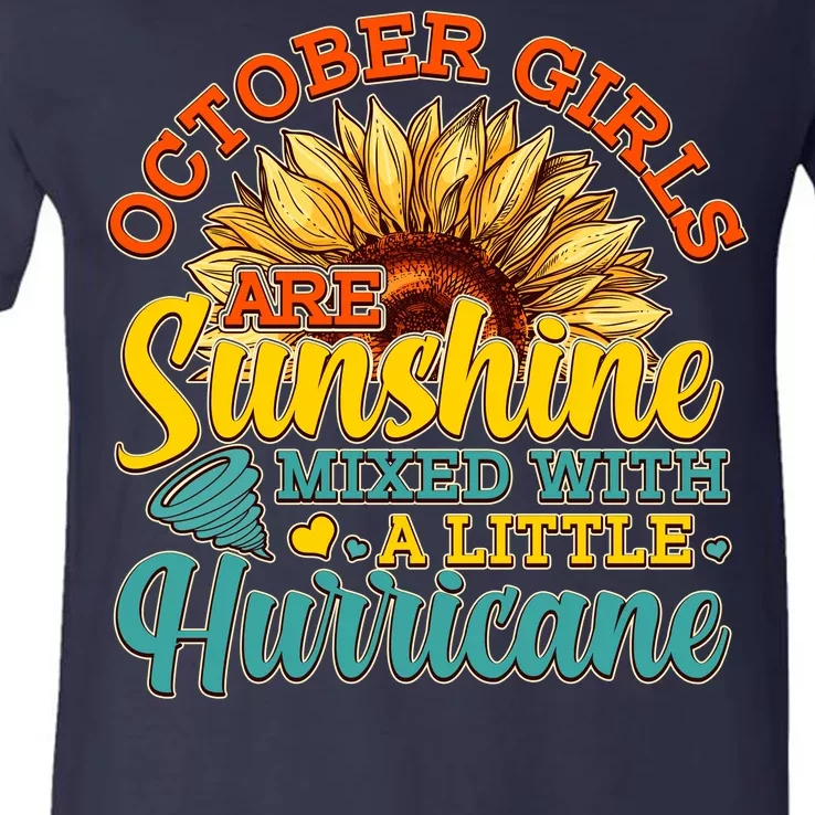 October Girls Are Sunshine Mixed With A Little Hurricane Sunflower Birthday V-Neck T-Shirt