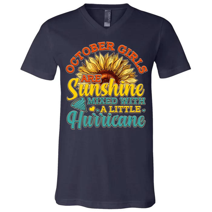 October Girls Are Sunshine Mixed With A Little Hurricane Sunflower Birthday V-Neck T-Shirt