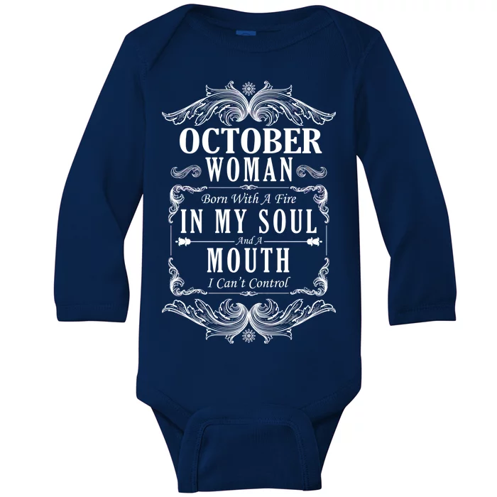 October Woman Funny Birthday Baby Long Sleeve Bodysuit