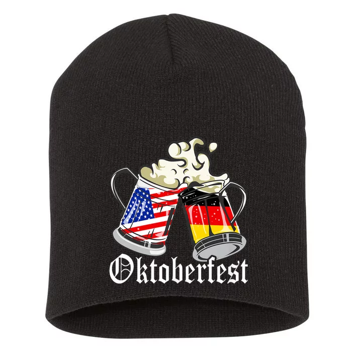 Oktoberfest Cheers Usa Germany Flags Short Acrylic Beanie