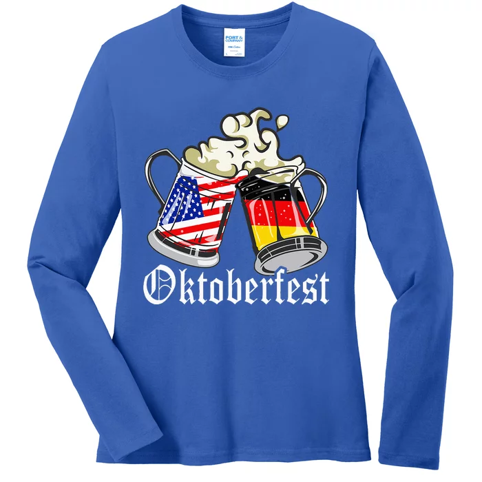 Oktoberfest Cheers Usa Germany Flags Ladies Long Sleeve Shirt