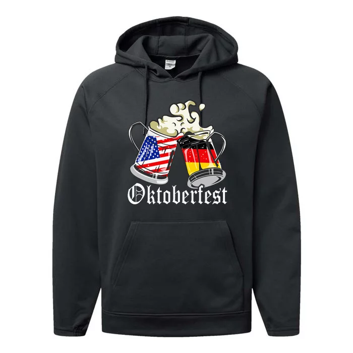 Oktoberfest Cheers Usa Germany Flags Performance Fleece Hoodie