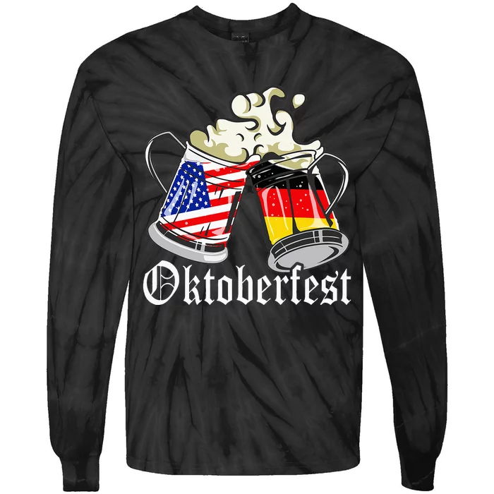 Oktoberfest Cheers Usa Germany Flags Tie-Dye Long Sleeve Shirt