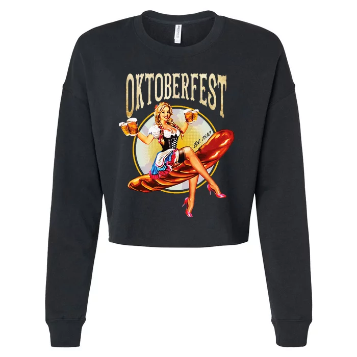 Oktoberfest Costume Vintage Bavarian German Beer Wurst Cropped Pullover Crew