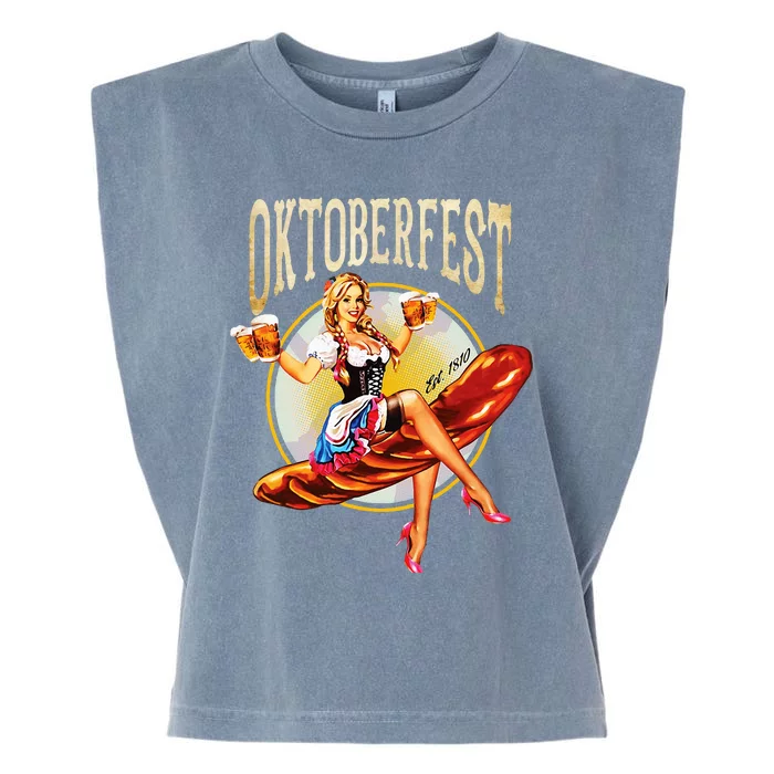 Oktoberfest Costume Vintage Bavarian German Beer Wurst Garment-Dyed Women's Muscle Tee