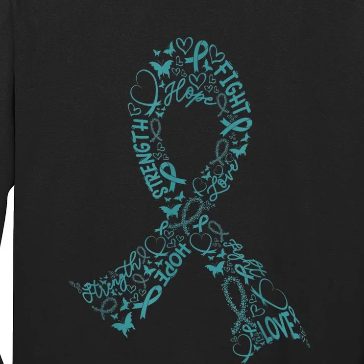 Ovarian Cancer Warrior Teal Ribbon Awareness Gift Long Sleeve Shirt