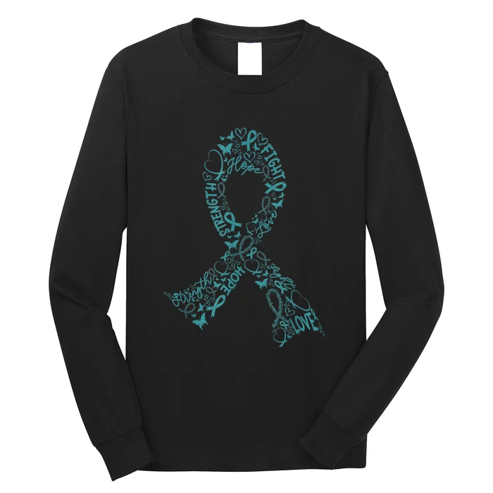 Ovarian Cancer Warrior Teal Ribbon Awareness Gift Long Sleeve Shirt