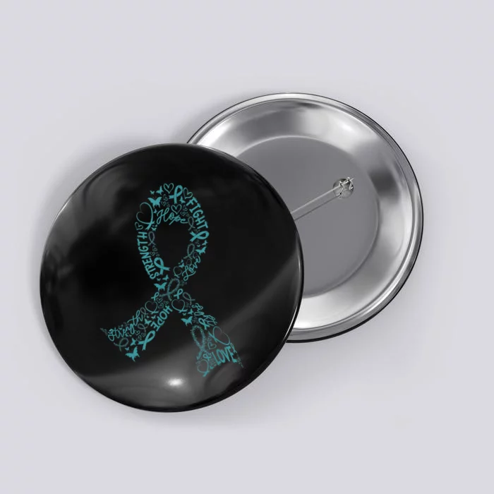 Ovarian Cancer Warrior Teal Ribbon Awareness Gift Button