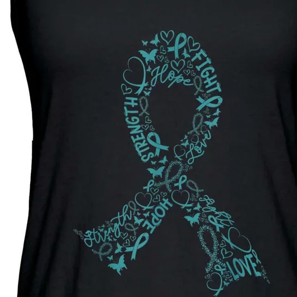 Ovarian Cancer Warrior Teal Ribbon Awareness Gift Ladies Essential Flowy Tank