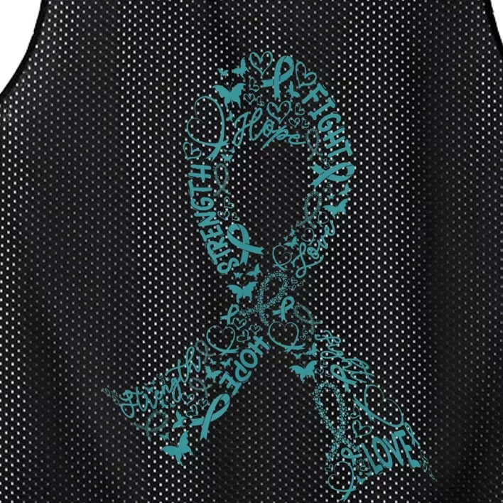 Ovarian Cancer Warrior Teal Ribbon Awareness Gift Mesh Reversible Basketball Jersey Tank