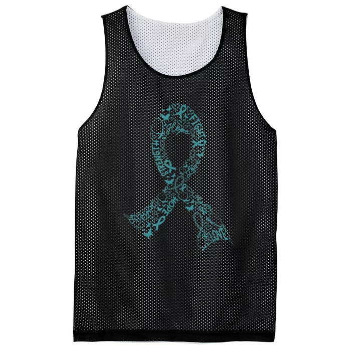 Ovarian Cancer Warrior Teal Ribbon Awareness Gift Mesh Reversible Basketball Jersey Tank