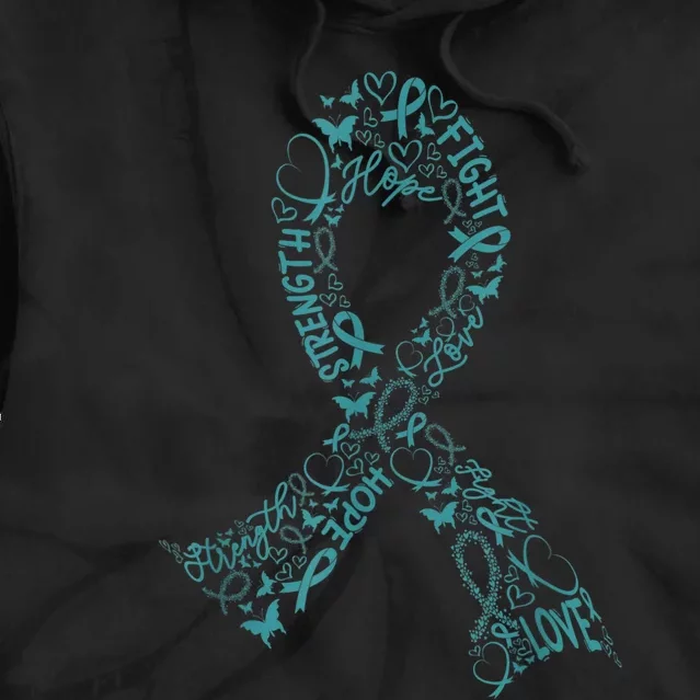 Ovarian Cancer Warrior Teal Ribbon Awareness Gift Tie Dye Hoodie