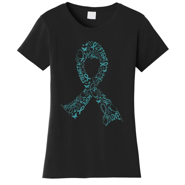 Ovarian Cancer Warrior Teal Ribbon Awareness Gift Women's T-Shirt