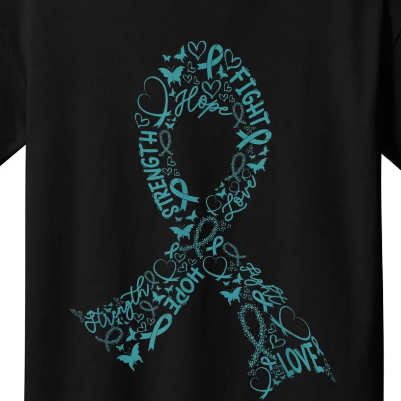 Ovarian Cancer Warrior Teal Ribbon Awareness Gift Kids T-Shirt