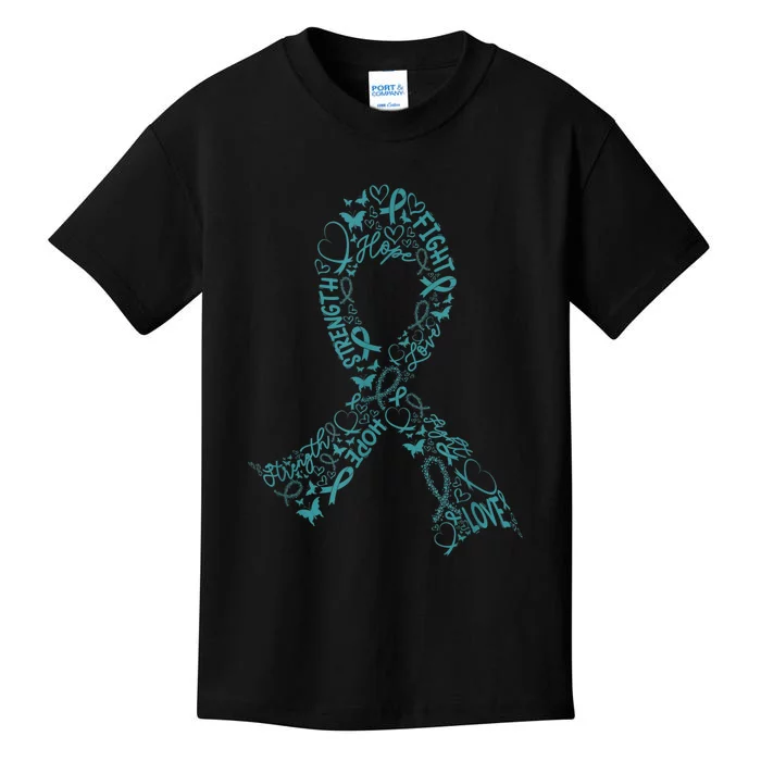 Ovarian Cancer Warrior Teal Ribbon Awareness Gift Kids T-Shirt