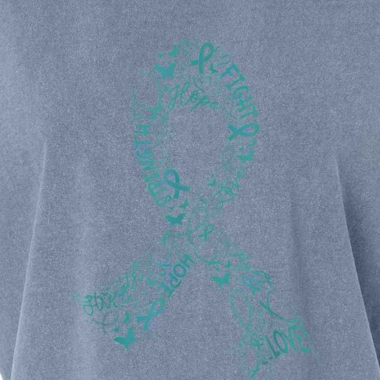 Ovarian Cancer Warrior Teal Ribbon Awareness Gift Garment-Dyed Women's Muscle Tee