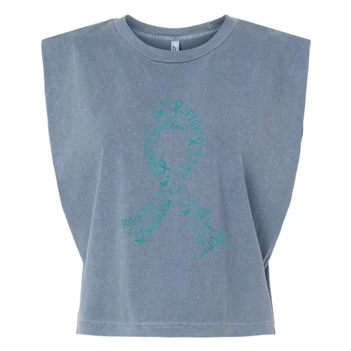 Ovarian Cancer Warrior Teal Ribbon Awareness Gift Garment-Dyed Women's Muscle Tee