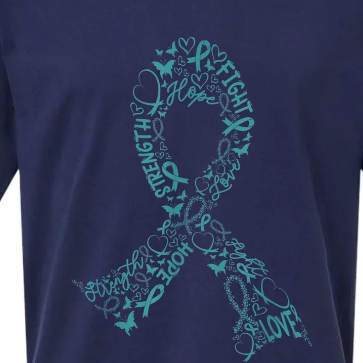 Ovarian Cancer Warrior Teal Ribbon Awareness Gift Sueded Cloud Jersey T-Shirt