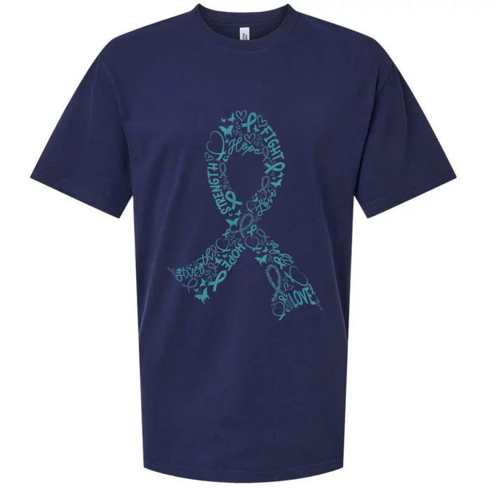 Ovarian Cancer Warrior Teal Ribbon Awareness Gift Sueded Cloud Jersey T-Shirt