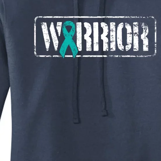 Ovarian Cancer Warrior Meaningful Gift Teal Military Style Awareness Gift Women's Pullover Hoodie