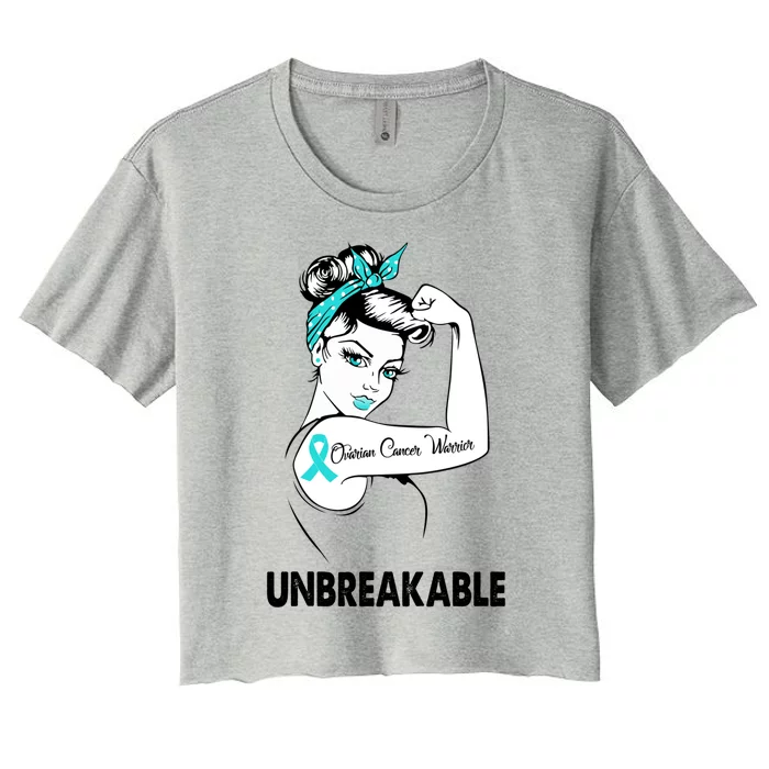 Ovarian Cancer Warrior Unbreakable Gift Awareness Cool Gift Women's Crop Top Tee