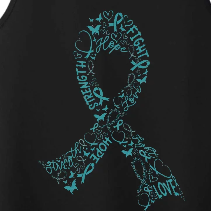 Ovarian Cancer Warrior Teal Ribbon Awareness Gift Performance Tank