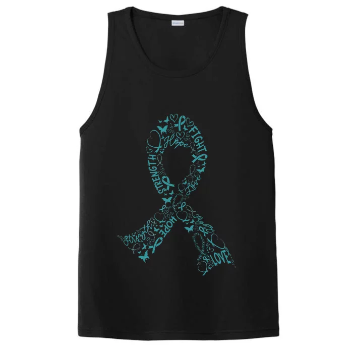 Ovarian Cancer Warrior Teal Ribbon Awareness Gift Performance Tank