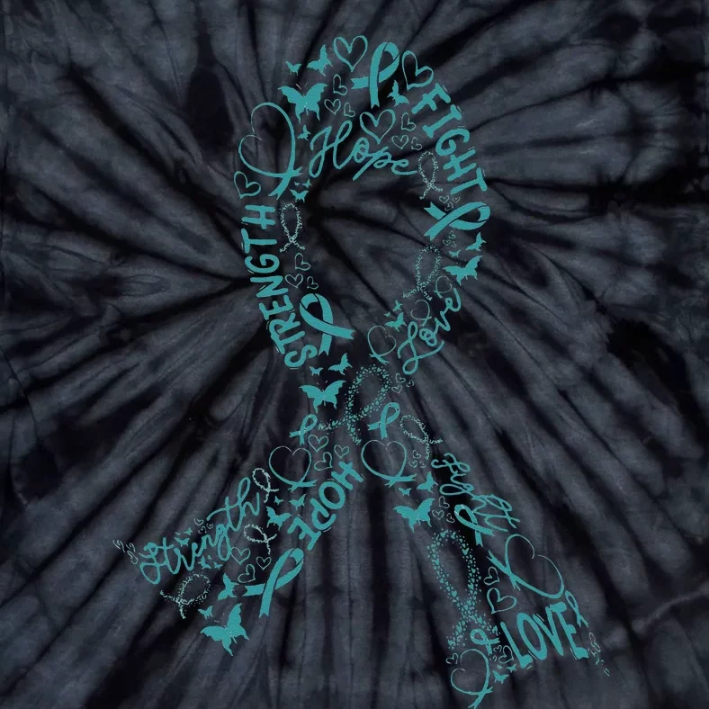 Ovarian Cancer Warrior Teal Ribbon Awareness Gift Tie-Dye T-Shirt