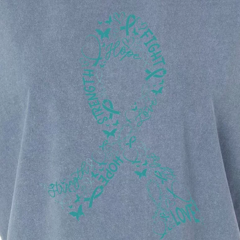 Ovarian Cancer Warrior Teal Ribbon Awareness Gift Garment-Dyed Women's Muscle Tee