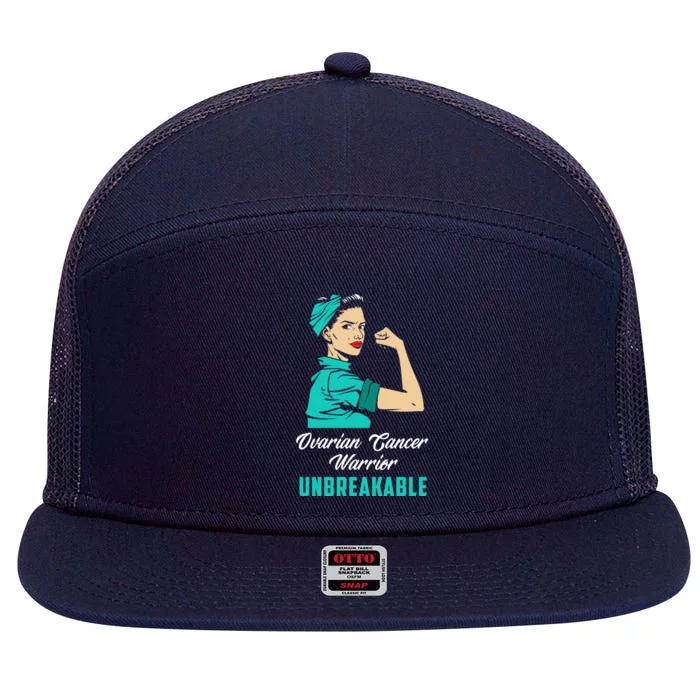 Ovarian Cancer Warrior Unbreakable Ovarian Cancer Awareness Funny Gift 7 Panel Mesh Trucker Snapback Hat