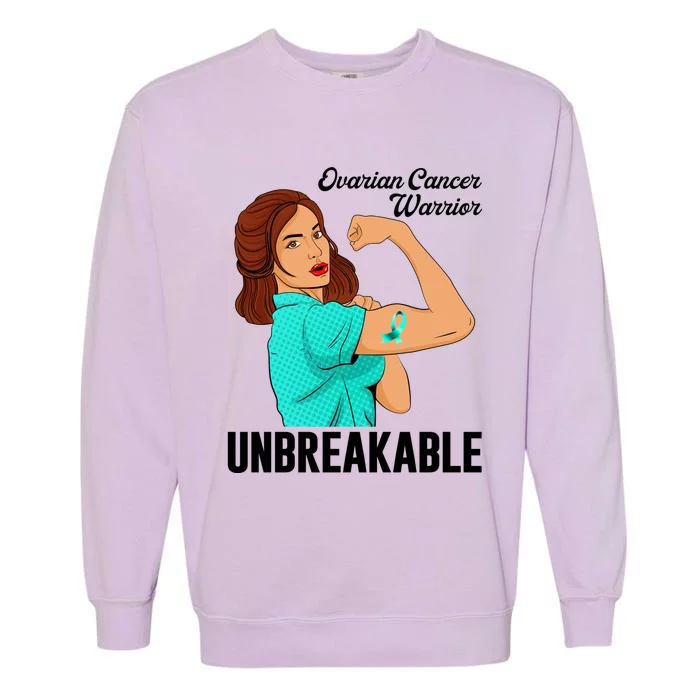 Ovarian Cancer Warrior Unbreakable Tee Awareness Gift Funny Gift Garment-Dyed Sweatshirt