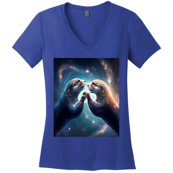 Otter Couple Wedding Anniversary Otter Cute Magical Gift Women's V-Neck T-Shirt