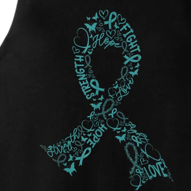 Ovarian Cancer Warrior Teal Ribbon Awareness Gift Ladies Tri-Blend Wicking Tank