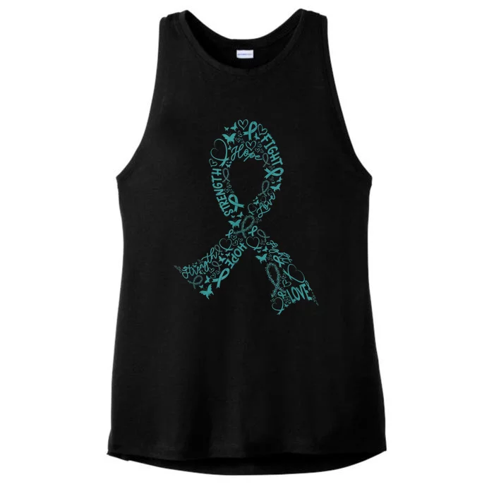 Ovarian Cancer Warrior Teal Ribbon Awareness Gift Ladies Tri-Blend Wicking Tank