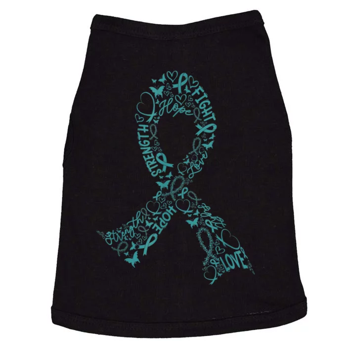 Ovarian Cancer Warrior Teal Ribbon Awareness Gift Doggie Tank