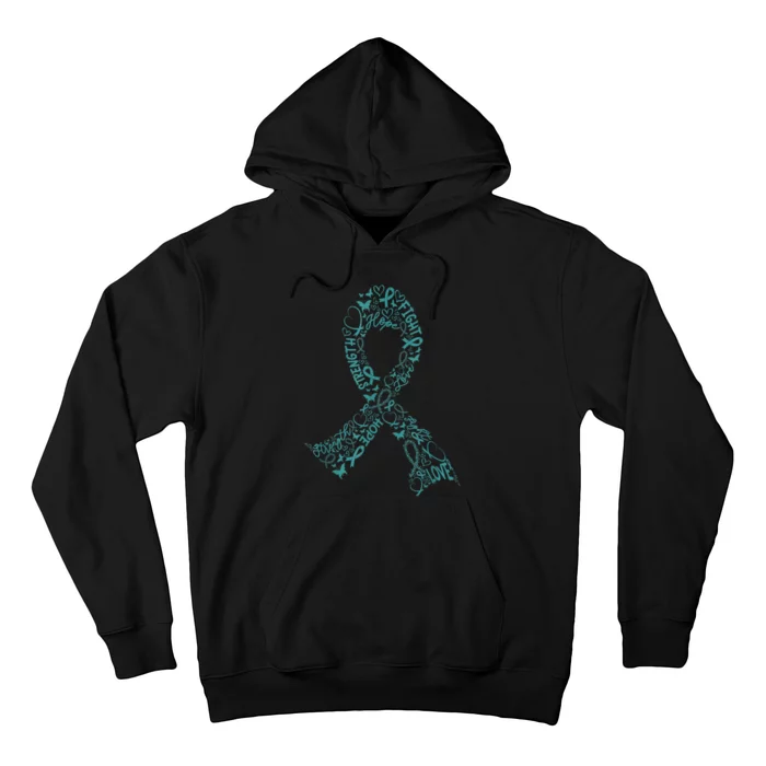 Ovarian Cancer Warrior Teal Ribbon Awareness Gift Hoodie