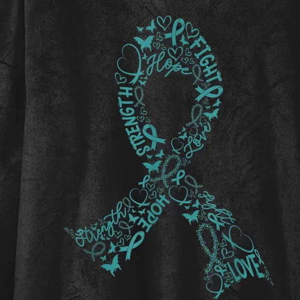 Ovarian Cancer Warrior Teal Ribbon Awareness Gift Hooded Wearable Blanket