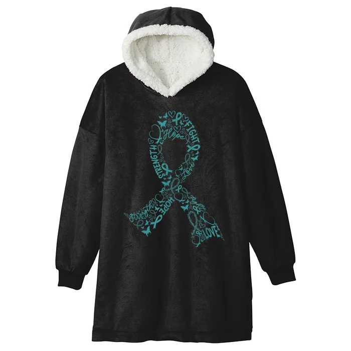 Ovarian Cancer Warrior Teal Ribbon Awareness Gift Hooded Wearable Blanket