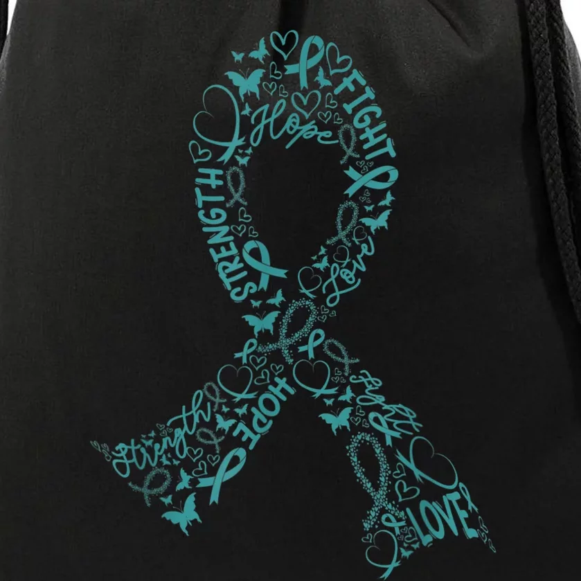 Ovarian Cancer Warrior Teal Ribbon Awareness Gift Drawstring Bag