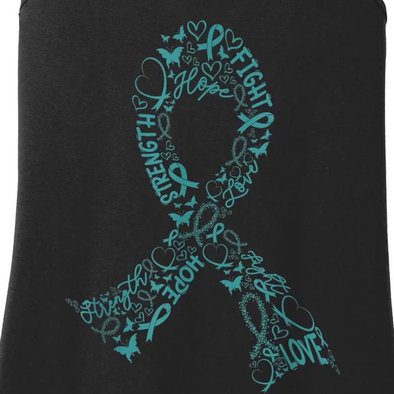 Ovarian Cancer Warrior Teal Ribbon Awareness Gift Ladies Essential Tank