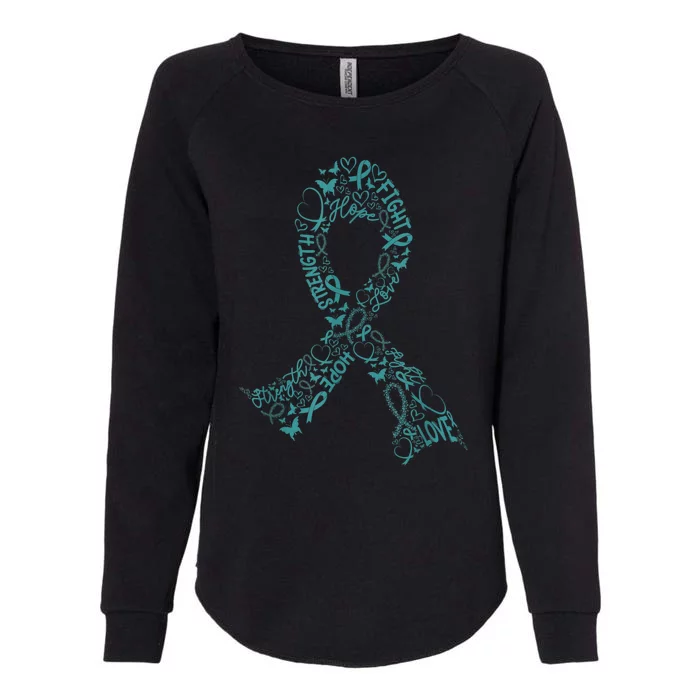 Ovarian Cancer Warrior Teal Ribbon Awareness Gift Womens California Wash Sweatshirt