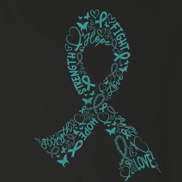 Ovarian Cancer Warrior Teal Ribbon Awareness Gift Toddler Long Sleeve Shirt