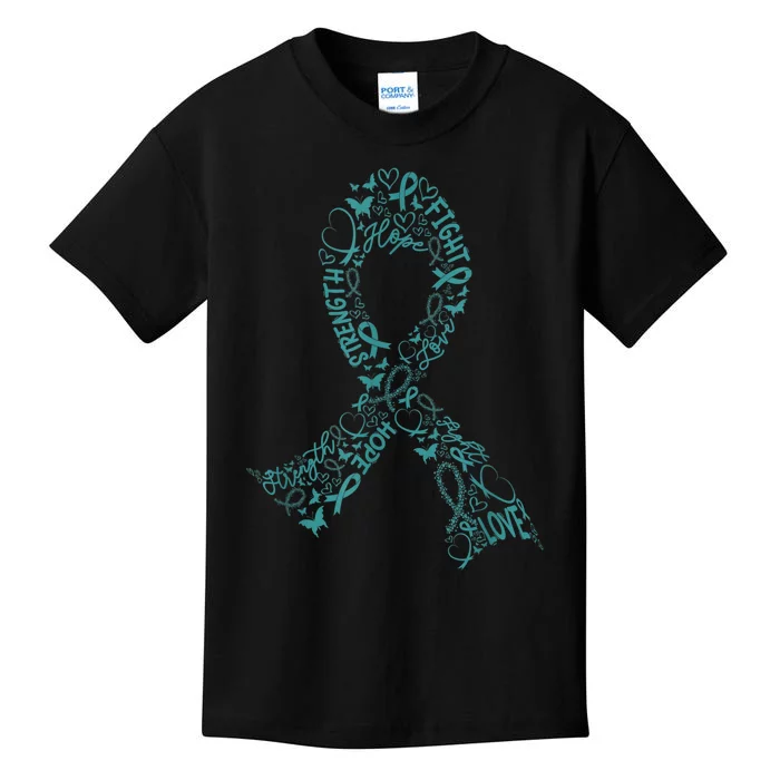 Ovarian Cancer Warrior Teal Ribbon Awareness Gift Kids T-Shirt