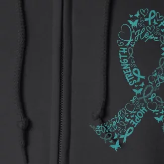 Ovarian Cancer Warrior Teal Ribbon Awareness Gift Full Zip Hoodie