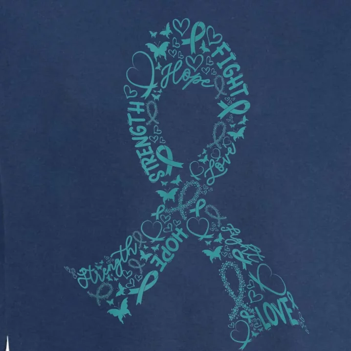 Ovarian Cancer Warrior Teal Ribbon Awareness Gift Garment-Dyed Sweatshirt