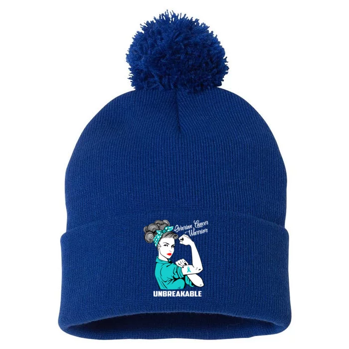 Ovarian Cancer Warrior Unbreakable Great Gift Pom Pom 12in Knit Beanie